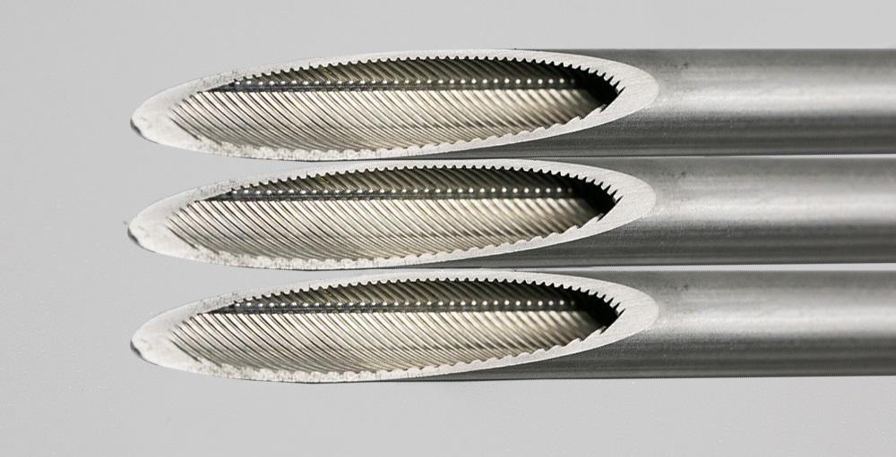 Titanium inner grooved tube with visible internal groove structure