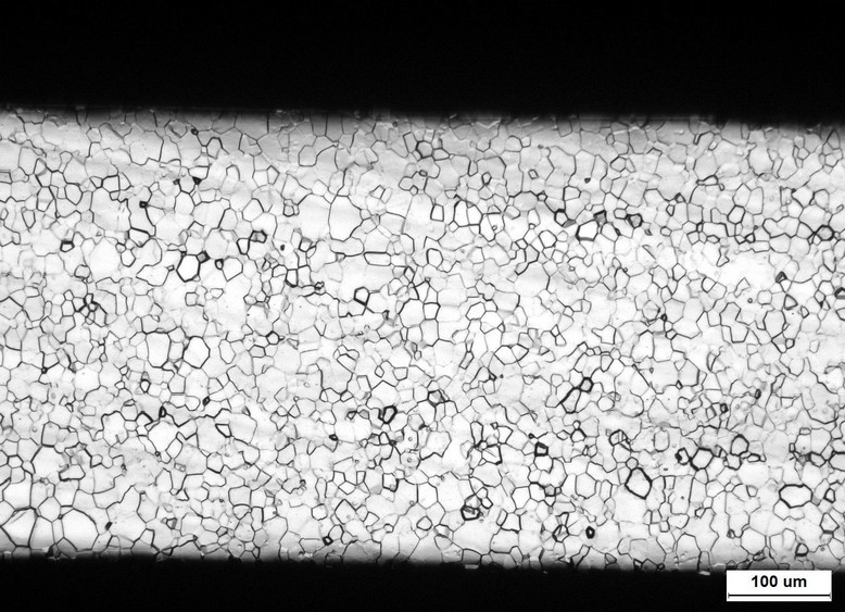 Metallographic microstructure and grain size of titanium Grade 1 sheet for plate heat exchanger plates