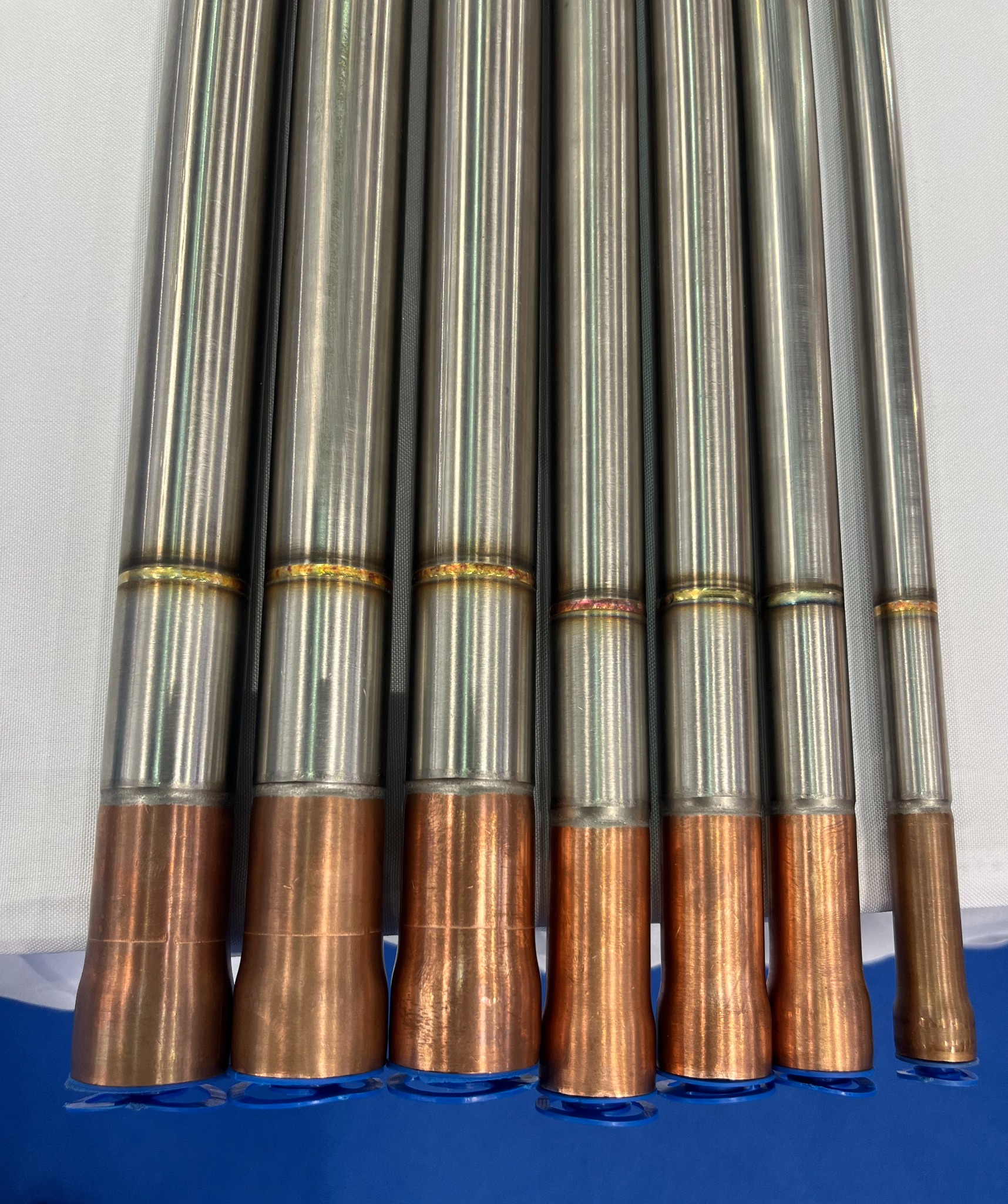 Different sizes of stainless steel tubes with copper ends for HVAC applications
